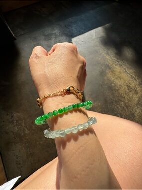 Untreated natural Myanmar icy blue jadeite faceted beaded bracelet